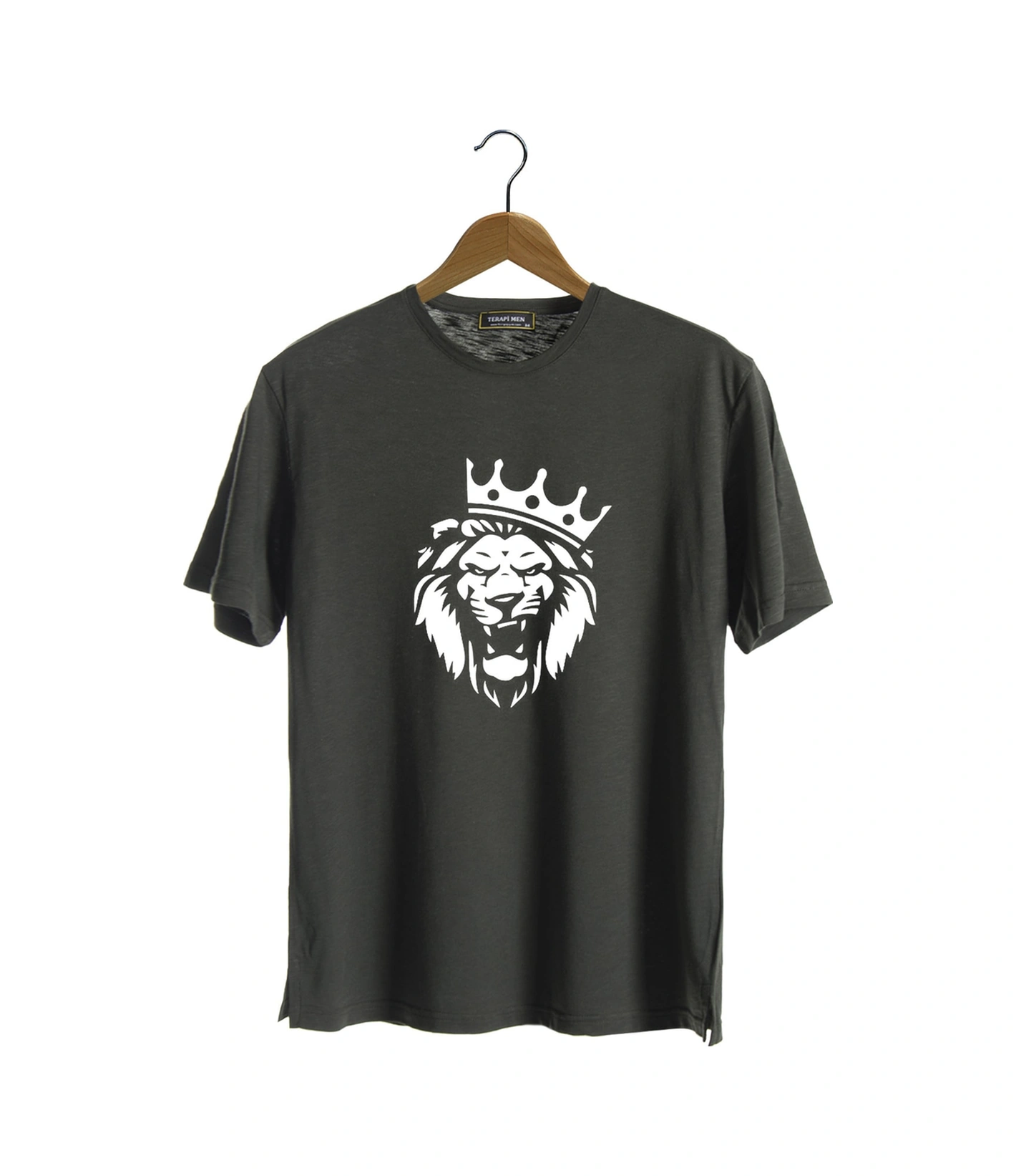 Veaven Unisex Koyu Yeşil Bisiklet Yaka Önü Aslan Baskılı Oversize T-shirt Koyu Yeşil