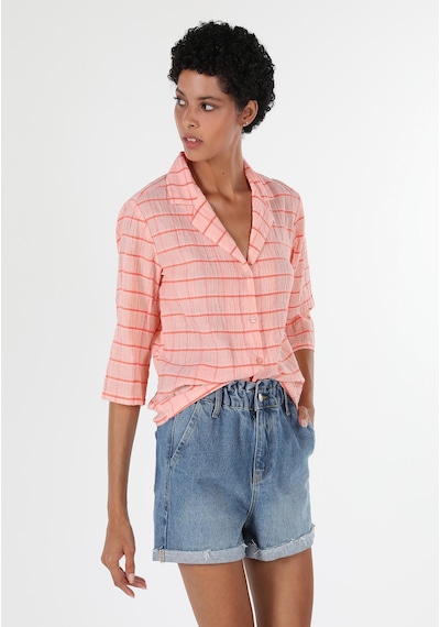 Colin's Colins Regular Fit Shirt Neck Kareli Kadın Turuncu Uzun Kol Gömlek Cl1058824 Q1.v2 Ora Turuncu