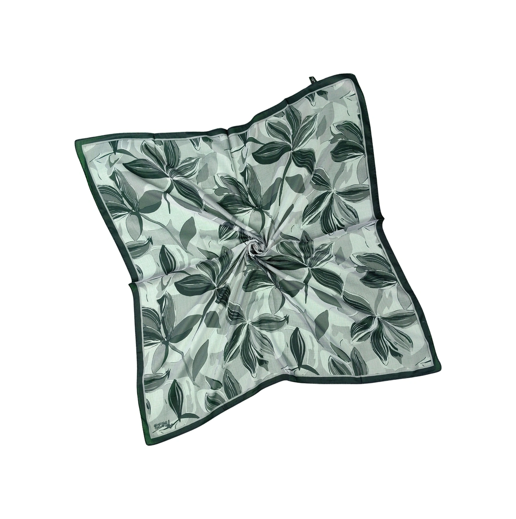 Mim Eşarp Ebruli Soft Pamuklu Çiçek Desenli Eşarp - 95x95 Cm Siyah - Gri