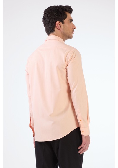 Dufy Somon Erkek Slim Fit Düz Brent Düğmeli Yaka Uzun Kol Gömlek - 102484 Somon