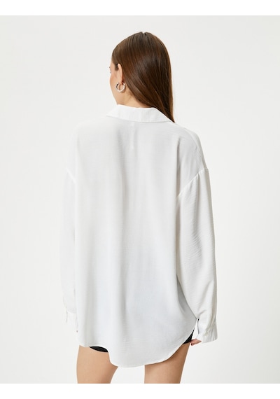 Koton Oversize Gömlek Uzun Kollu Dokulu Beyaz 4sal60166ıw Beyaz