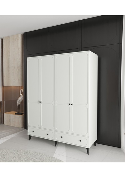 Irmak 4 Kapaklı Çekmeceli Gardırop - Tamamı Mdf Beyaz