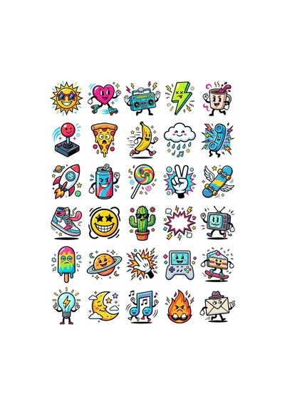 30 Adet Retro Pop Art Çizgi Film Sticker Seti - Laptop Defter Ajanda Çok Renkli