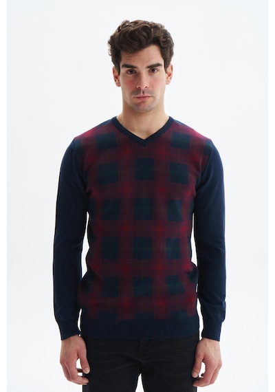 AR-MA Arma Erkek Slim Fit Likralı Akrilik Kumaş V Yaka Kareli Kazak K0kro0860 Lacivert