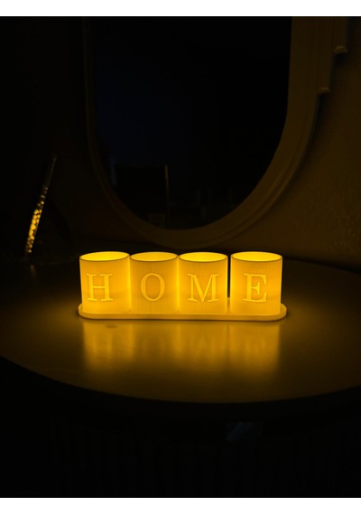 Home Yazılı 4'lü Led Tealight Mumluk Seti Beyaz Standlı Dekoratif Ev Aksesuarı