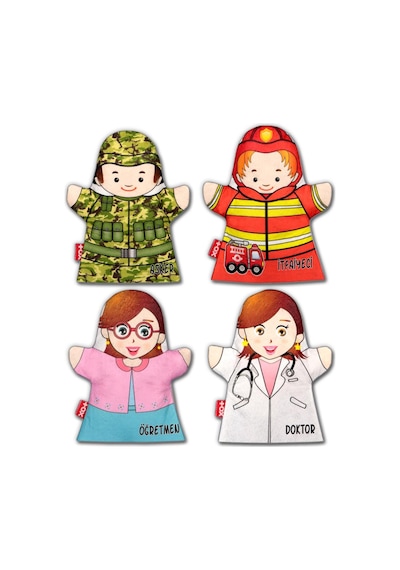 4 Parça Tox Meslekler El Kukla Set , Eğitici Oyuncak