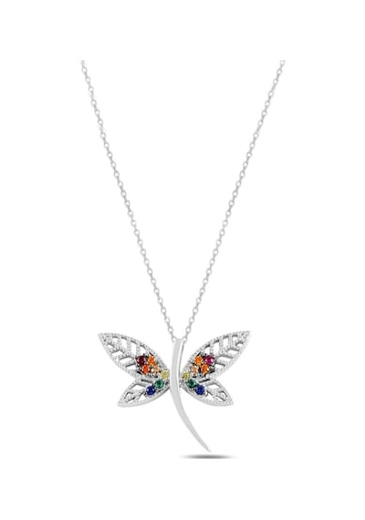 Brezza Lusso Jewelry Gümüş Renkli Zirkon Taşlı Yusufçuk Kadın Kolye 45 CM