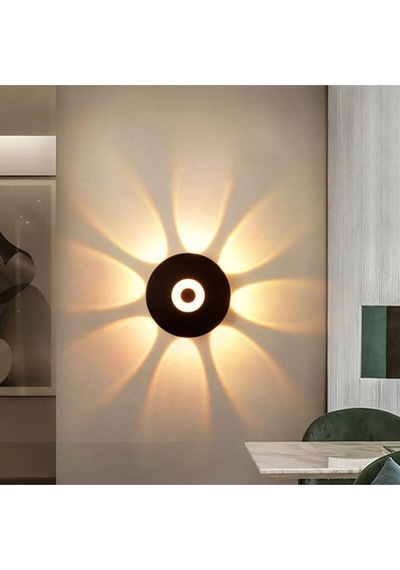 Dekoratif Işık Desenli 7 Watt Led Armatür 3000k Gün Işığı İç Ve Dış Mekan Led Aplik Siyah