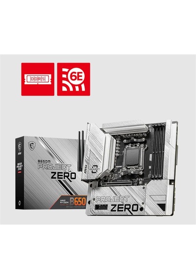 Msı B650m Project Zero Ddr5 7600mt/s 1xhdmı 1xdp 2xm.2 Usb Matx Am5 Amd Am5 9000/8000/7000 Seri İle Uyumlu