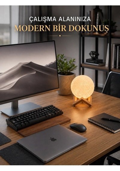 Buğz Gerçekçi Ay Dokulu Dekoratif Gece Lambası Usb Şarjlı Ay Işığı .