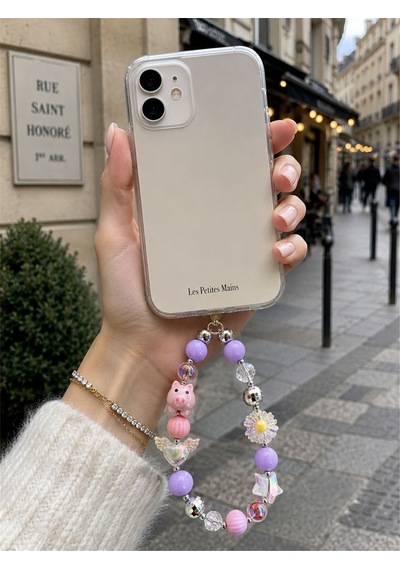 Iconic Sevimli Domuz Figürlü Pastel Telefon Askısı, Boncuklu Telefon Charmı Ve Çanta Aksesuarı