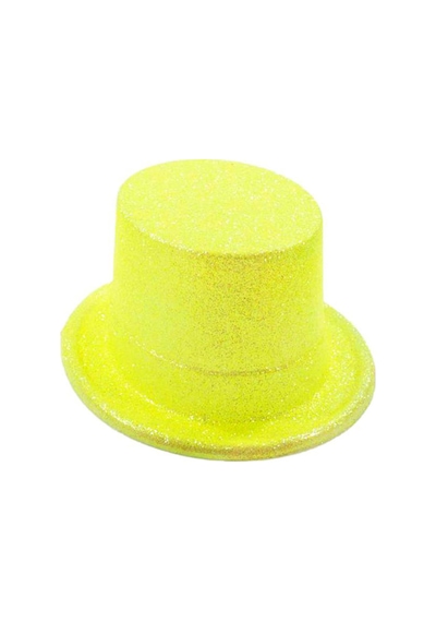 Floresan Sarı Renk Simli Uzun Fötr Melon Şapka 12 Cm Diğer