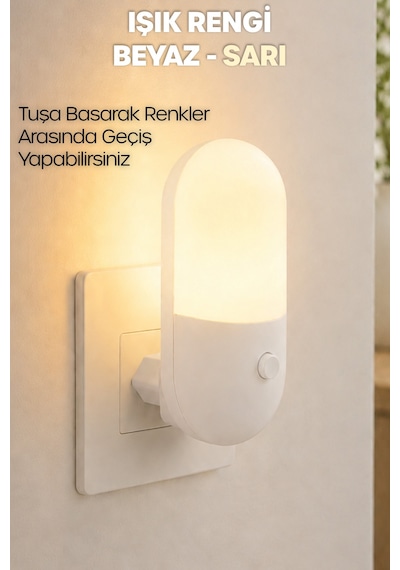Gece Lambası Yumurta Tip 2 Mod Sarı-beyaz Işık Tuşlu Koridor Hol Işığı Uyuma Işığı Beyaz K6791
