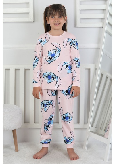 Cute Monster Desenli Kız Çocuk Pijama Takımı Pembe