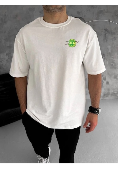 Erkek Kısa Kol Tişört Bisiklet Yaka Rick And Morty Baskılı T-shirt - Beyaz