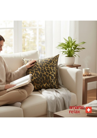 Smarto Relax Dolgulu Kırlenttekli Antibakteriyel Desenli Dekoratif 45x45 Cm Siyah - Altın
