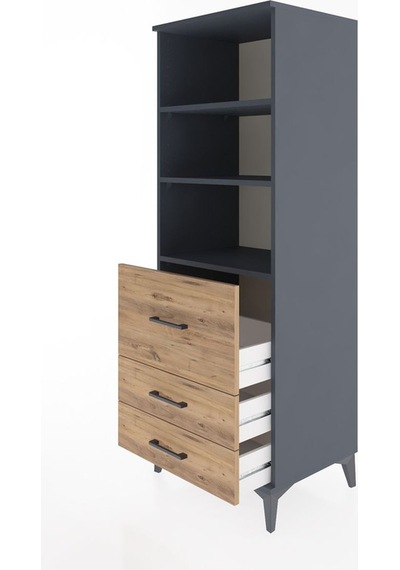 Hyperion Dolap 3 Raflı 3 Çekmeceli 60x44x163 Antrasit-çam Antrasit
