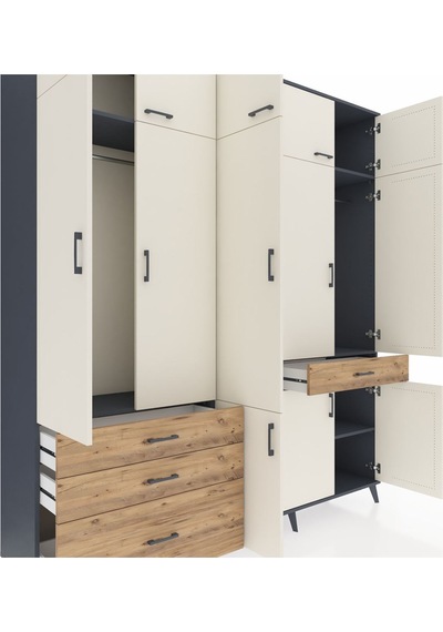 Hyperion Dolap 8 Raflı 4 Çekmeceli 3 Askılı 220x44x243 Antrasit-aytaşı/çam Çok Renkli Hyperion Dolap 8 Raflı 4 Çekmeceli 3 Askılı 220x44x243 Antrasit-aytaşı/çam Çok Renkli