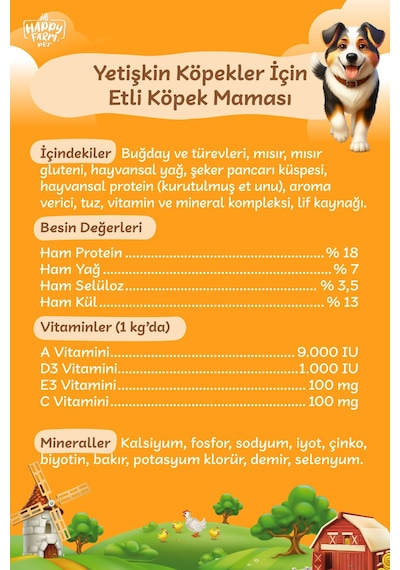 Happy Farm Etli Köpek Maması 15kg