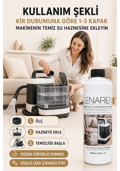 Lenaren Washrite Halı Ve Koltuk Yıkama Makinesi Şampuanı 500 Ml X3 Avantaj Paketi - Roborite Hediyeli 3'lü Set