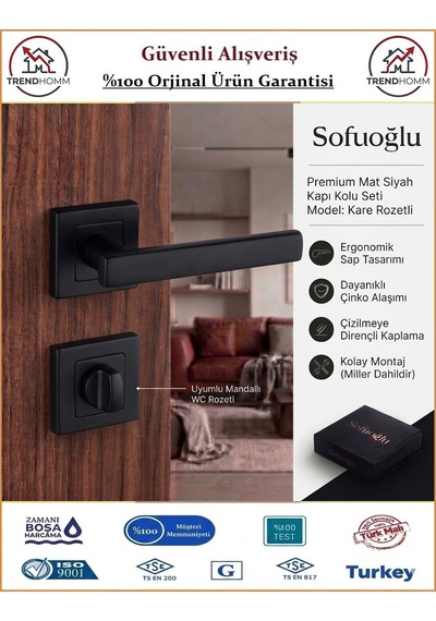 Sofuoğlu Yıldırım Rozetli Kapı Kolu - Mat Siyah - Wc Banyo