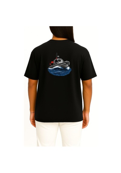 Bahriyeli Collection Oversize Kb4319 Sahil Güvenlik Botu Cep Ve Sırt Baskılı Unisex T-shirt Siyah