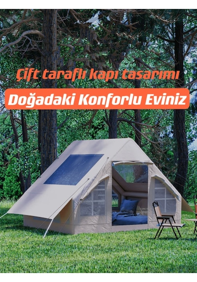 Shufa Otomatik Şişme Kamp Çadırı 4 Mevsim Bej Renk İki Büyük Şeffaf Pencereli Kolay Kurulum ZP62