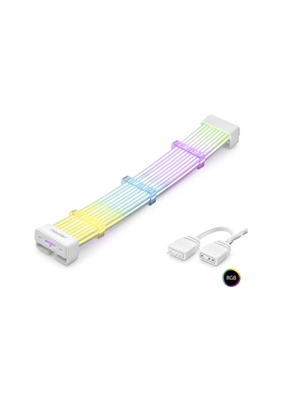 NODAR ND2813W 2x8 Pin ARGB PCIe GPU Güç Uzatma Kablosu Bükülebilir 2 mm 108 LED Beyaz