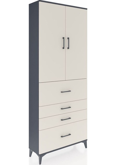 Arges Dolap 2 Raflı 4 Çekmeceli 2 Kapaklı 88x30x221 Antrasit-... Antrasit