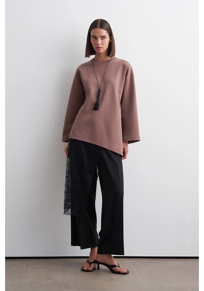 Kadriye Baştürk Kali Asimetrik Sweatshirt Tozlu Kahve Kahverengi
