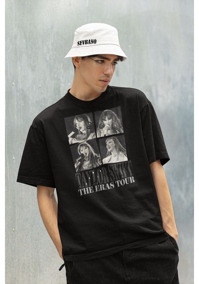 The Eras Tour Yazılı Unisex Tişört, Oversize Taylor Swift Tişört Siyah