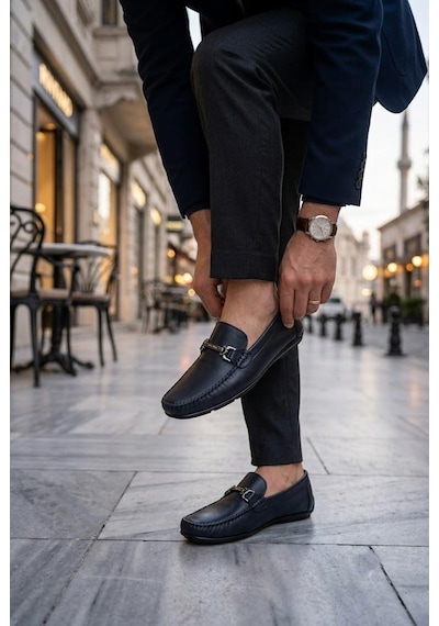 Pierre Cardin 90155 Rahat Esnek Hakiki Deri Erkek Loafer Ayakkabı Lacivert