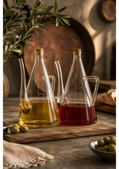 Porsima 17558 Mantar Kapaklı Borosilikat 2li Cam Yağlık Sirkelik 600 ml