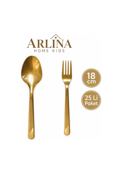 25 Kişilik Gold Plastik Çatal-kaşık Seti 50 Parça Gold - Krem