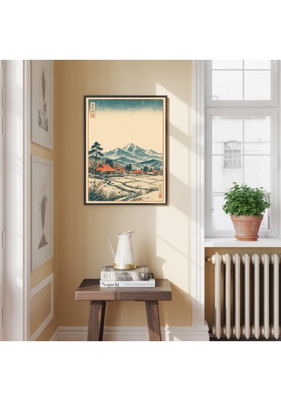Japon Manzara Posteri Turkuaz Çöl Sahnesi İllüstrasyonu Vintage Ahşap Baskı Tarzı Sanat Eseri