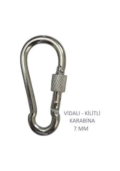 Galvanizli Vidalı Kilitli Karabina, 7 Mm, Askı, Çengel, Kanca, Anahtarlık