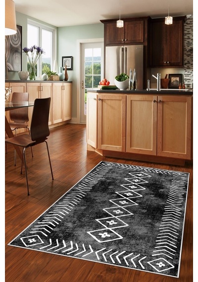 West Home Dijital Baskı Yıkanabilir Kaymaz Taban Salon Halısı Mutfak Halısı Yolluk Ve Banyo Paspası Wh 375 Black