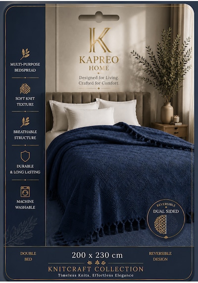 Kapreo Home Craft Collection Premium Çift Kişilik Pike 200 X 230 Lacivert