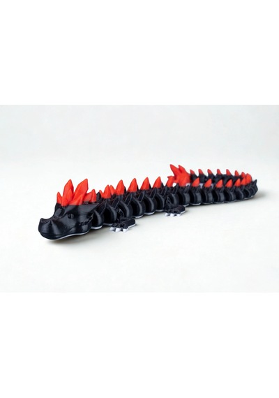 Riti Design - Volcano - 3d Hareketli Esnek Ejderha Figürü İkili Set - Siyah & Kırmızı 35cm