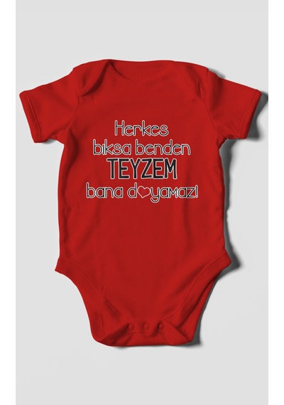Herkes Bıksa Benden Teyzem Bana Doyamaz Baskılı Bebek Zıbını Çıtçıtlı Body %100 Pamuk Kısa Kol Kırmızı