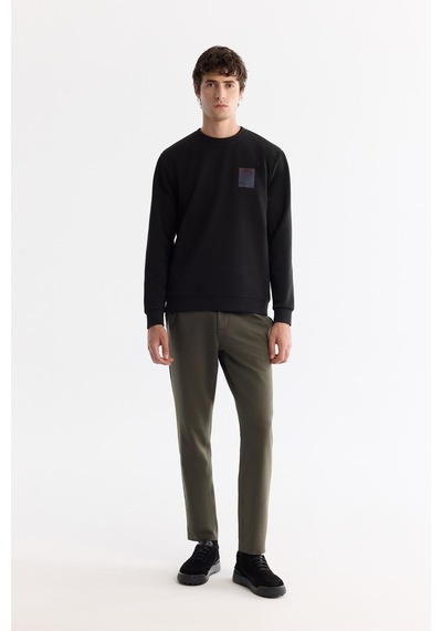 Avva Erkek Siyah Bisiklet Yaka Pamuklu Baskılı Elastan Regular Fit Sweatshirt A42y1286