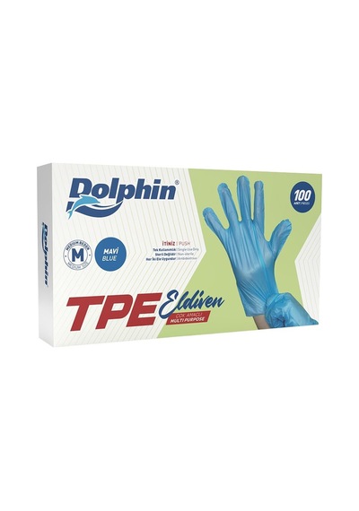 Dolphin Tpe Eldiven Mavi 100'lü Medium - Kullan At Eldiven 2'li Ekonomik Paket - 2 Adet Tarı