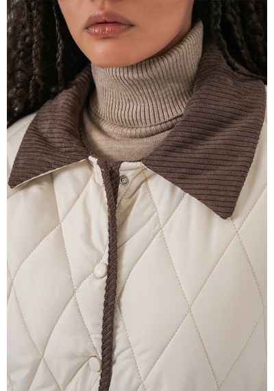 Bigdart Kadın Kapitone Oversize Mont 5226 - Ekru Kahve Çok Renkli