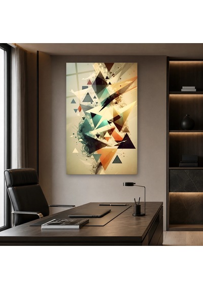 Turkuaz Üçgenlerle Soyut Kompozisyon Çerçevesiz Cam Tablo