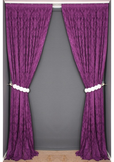 Damaks Mor Hazır Dikilmiş Pileli Fon Perde 75x260 Cm