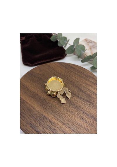 Pembe Kristal Taşlı Çiçek Broş Gold Mekik Kesim Vintage