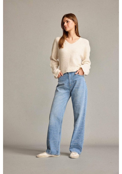 Defacto Baggy Fit Yüksek Bel Düz Paça Jean Pantolon G0586ax25smbe702 Mavi