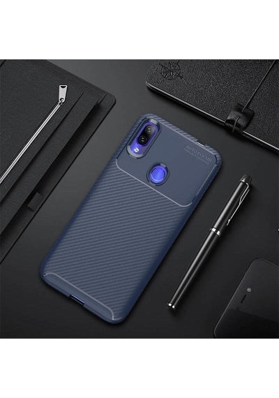 Redmi Note 7 Kılıf Karbon Desenli Şık Tamia Premium Silikon Kapak Lacivert