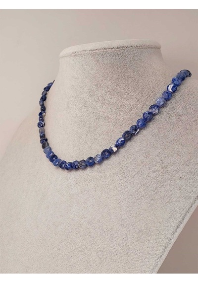 Sodalit Taşı Yassı Faset Kesim Kolye 6x4mm Sabit Klipsli Çok Renkli