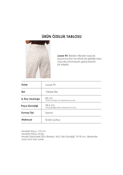 Kadın Bej Puantiyeli P-7s6-101 Loose Fit Denim Jean
